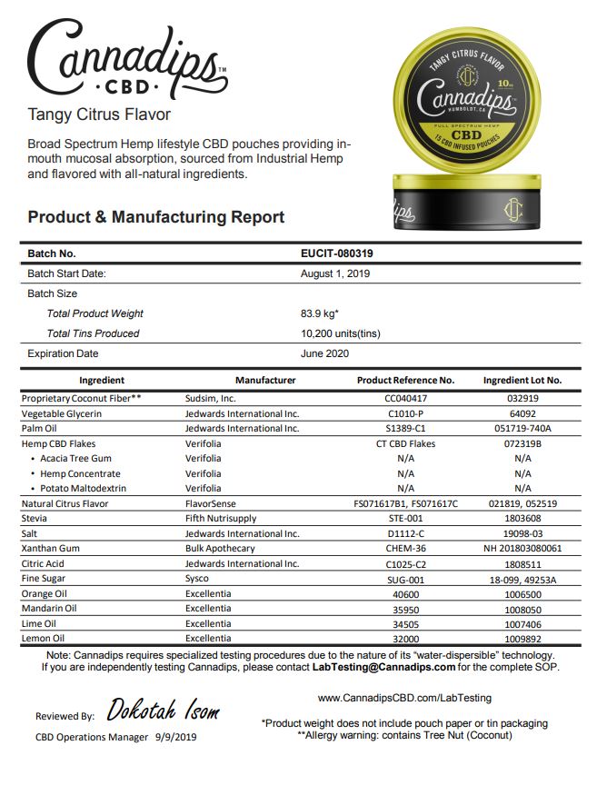 Cannadips 150mg CBD Snus Pouches – Tangy Citrus